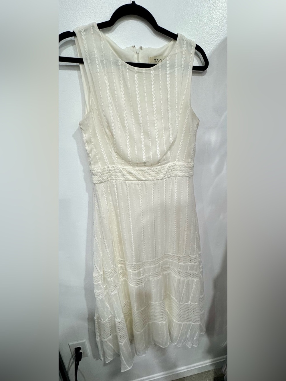 Taylor Cream Sleeveless Lace-Trim Midi Dress